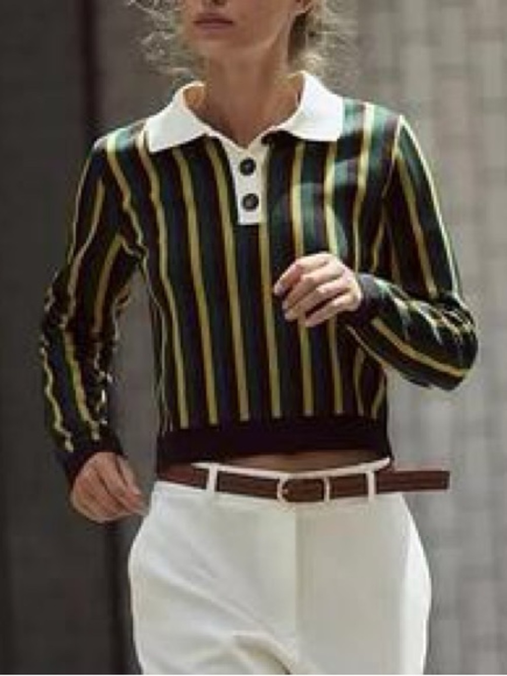 New Zara Striped Polo Sweater Women’s Size Large Rugby Stripes